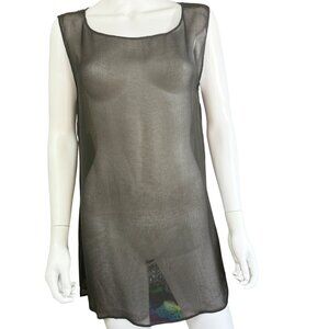 Eileen Fisher Womens Sheer Cover-Up Sleeveless Top Black Lightweight Size L